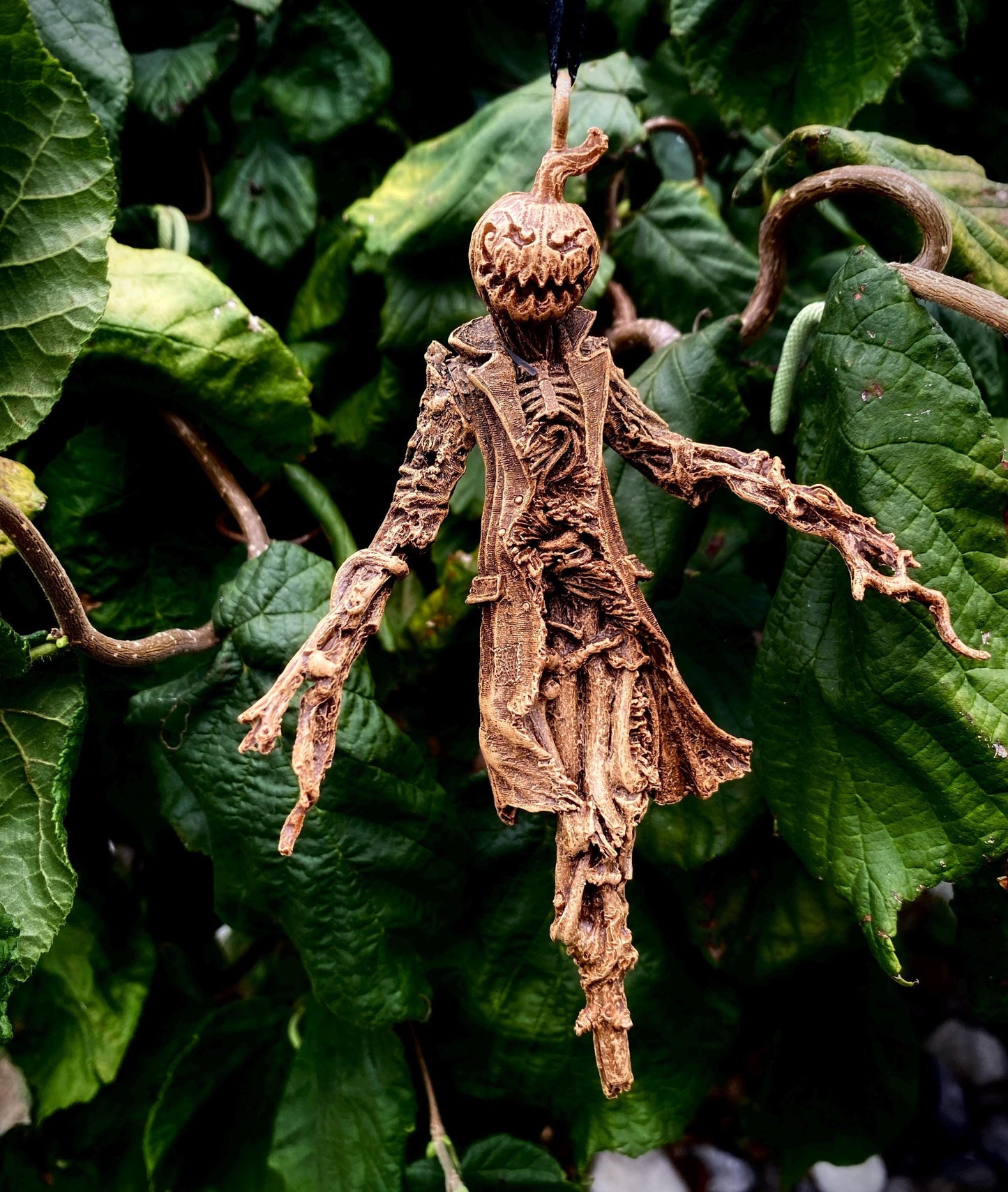 Scarecrow Ornament, Jack O' Lantern Version | Gothic Halloween Nightmare Creature Figurine | Dark Folklore Art for Spooky Holiday Decor