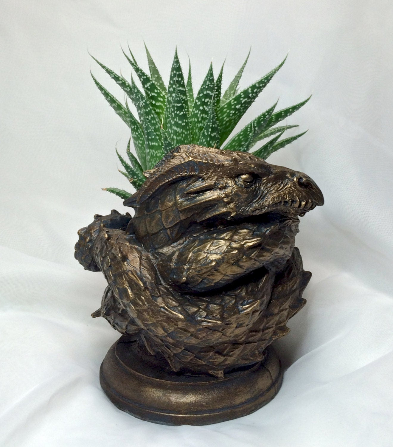 Coiled Dragon Planter, Bronze Finish | Unique Mythic Creature Home Decor | Resin Sculpture Snake Vase, Fantasy Art and Gothic Home Decor