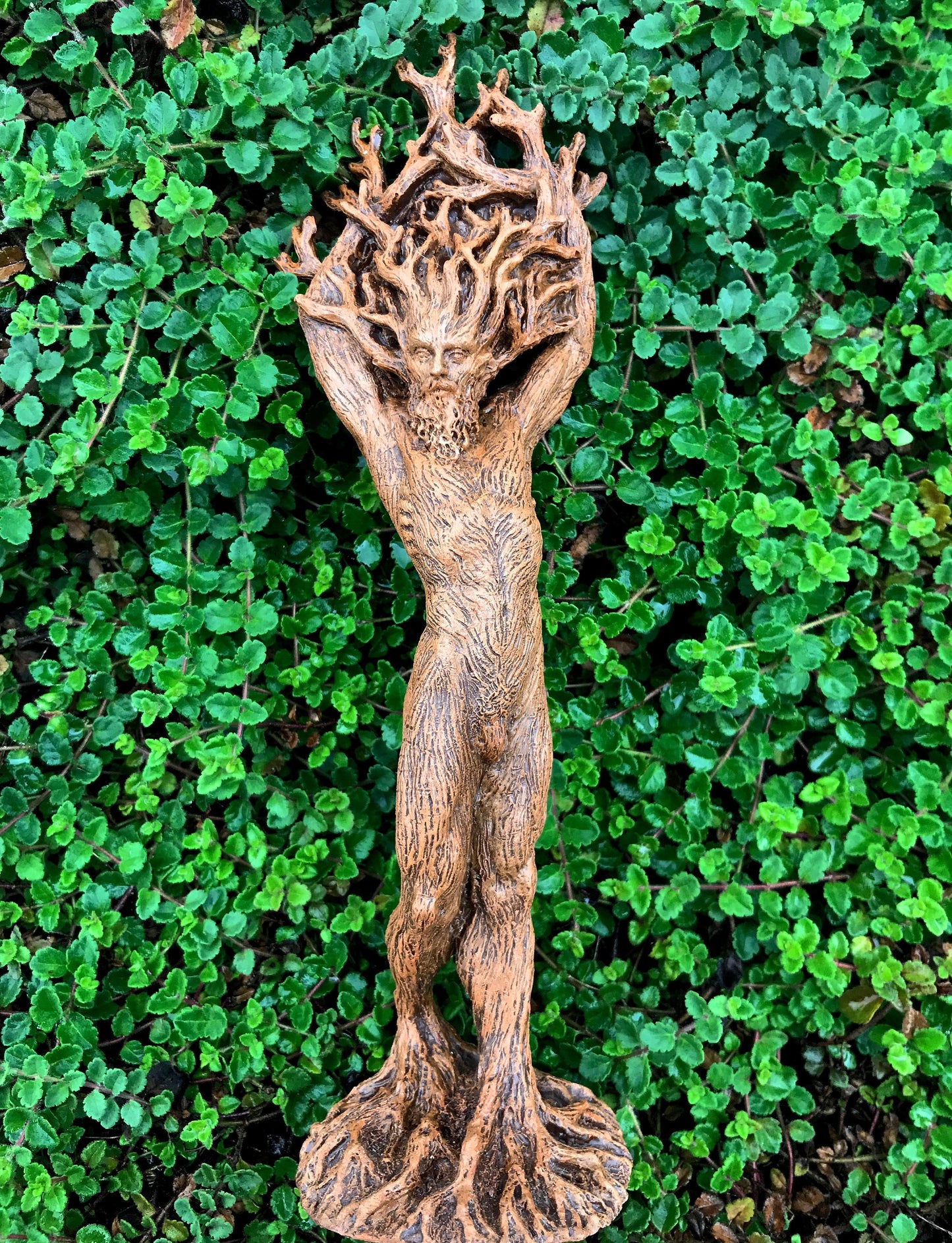 Green Man/ Cernunnos Hand Painted Resin Sculpture | Mythical Forest Creature Figurine | 9” Woodland God Altar Statue for Nature Lovers