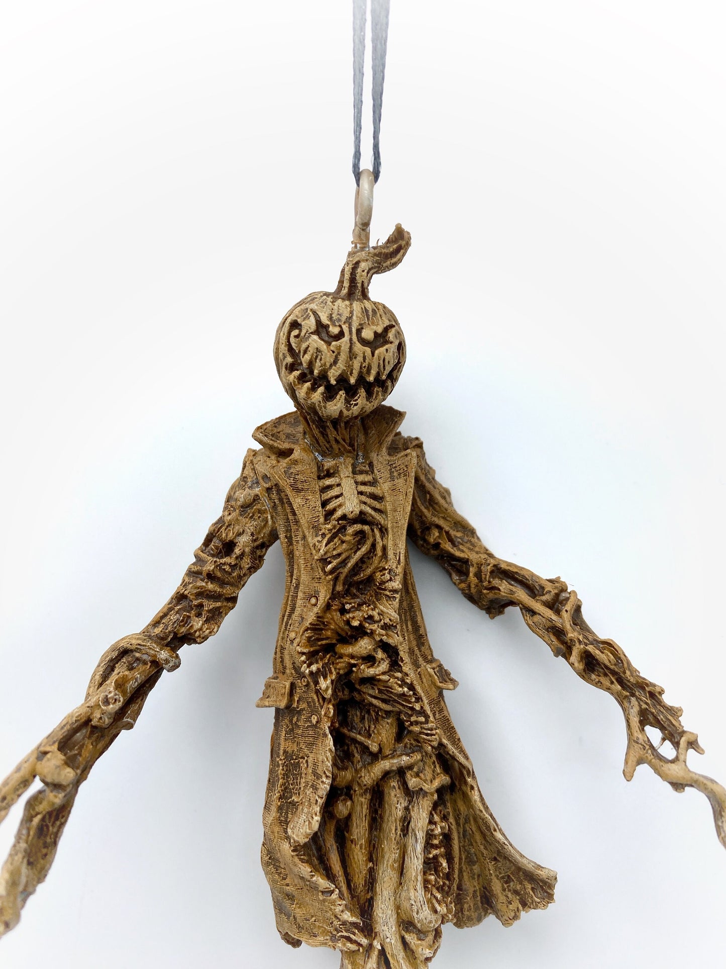 Scarecrow Ornament, Jack O' Lantern Version | Gothic Halloween Nightmare Creature Figurine | Dark Folklore Art for Spooky Holiday Decor