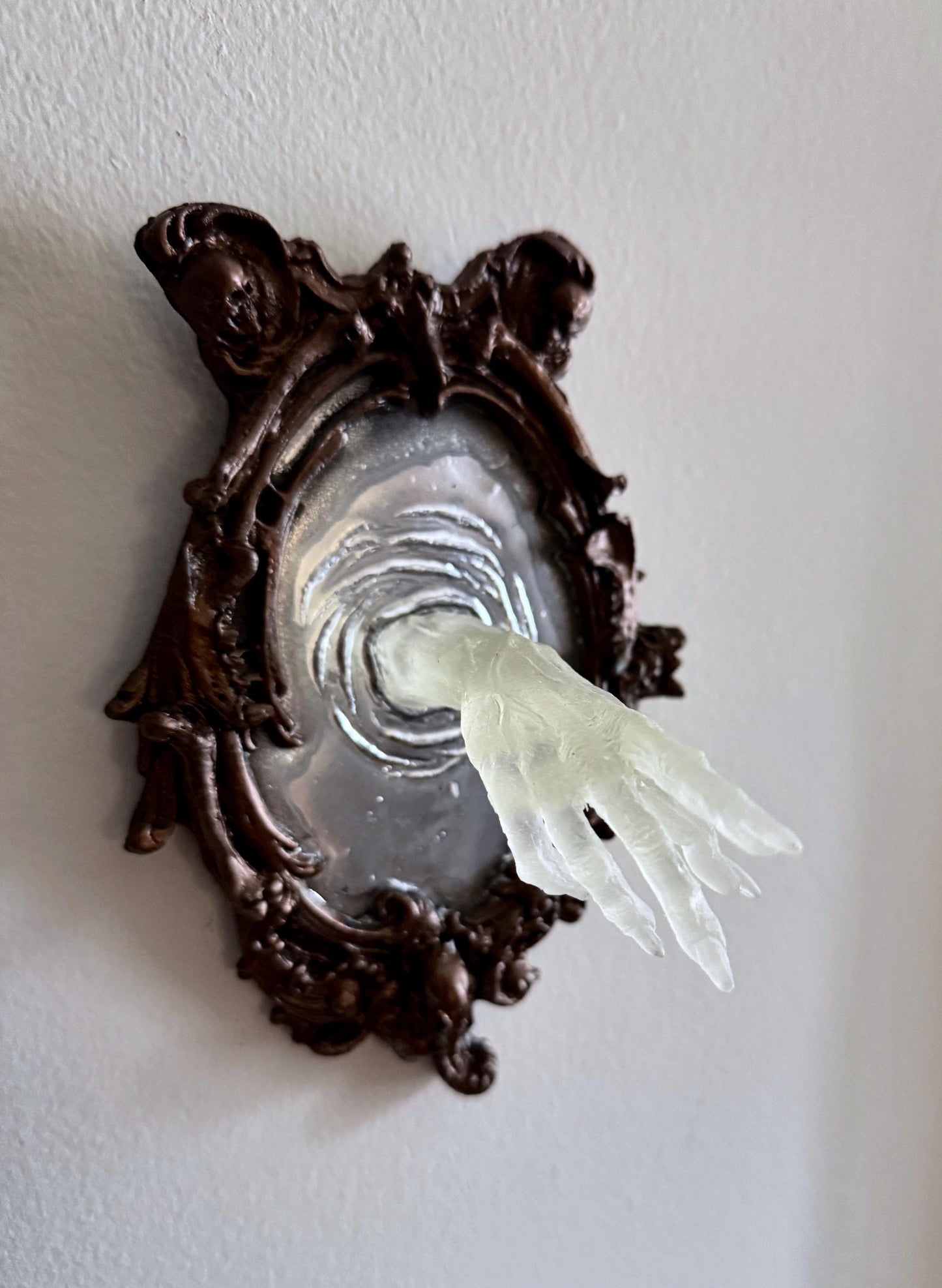 Spectral Hand Wall Plaque, Glow in the Dark Resin | Victorian Gothic Haunted Wall Art |Ghost Hand Gift for Halloween, Spooky Home Decor