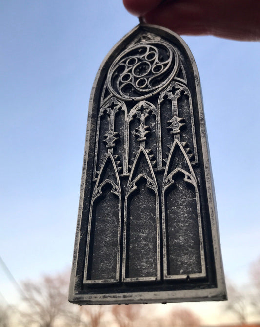 Gothic Cathedral Arch Ornament, Pewter Finish | Unique Gothic Home Decor | Resin Medieval Architecture, Gothic Ornament Holiday Decor