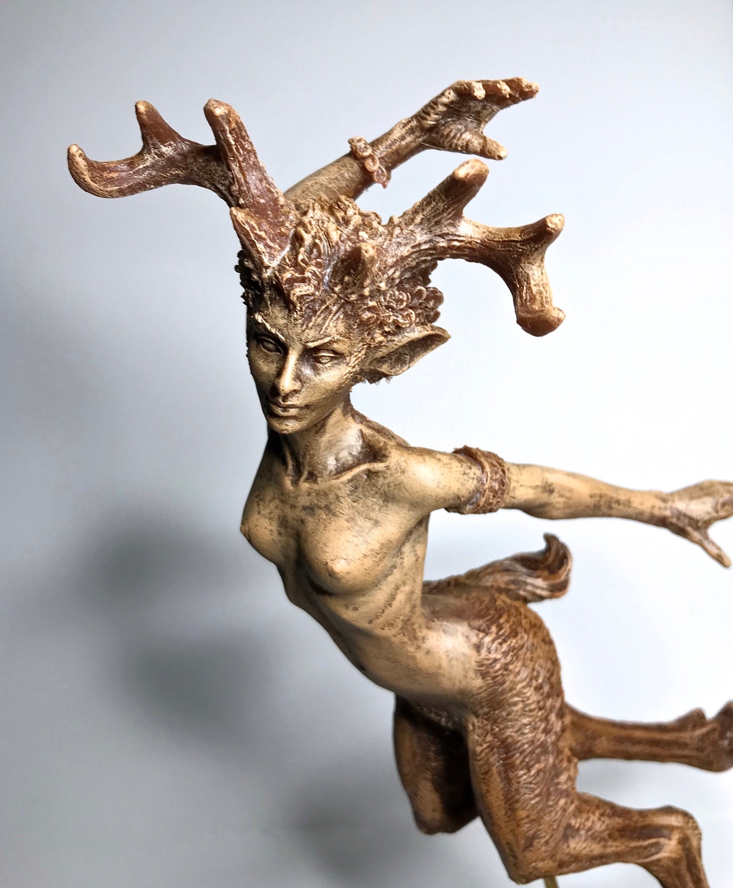 Faun Statue, Hand Painted Resin Sculpture | Mythical Forest Creature Figurine | Woodland Female Satyr Statue for Fantasy Art Decor