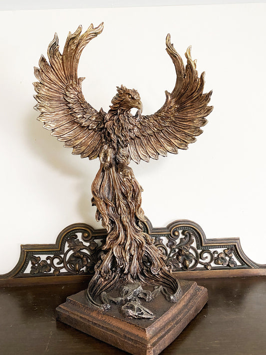 Phoenix Rising Statue, Large Version | Mythical Creature Figurine | Unique Legendary Flaming Phoenix Figurine. Fantasy Art Decor Gift