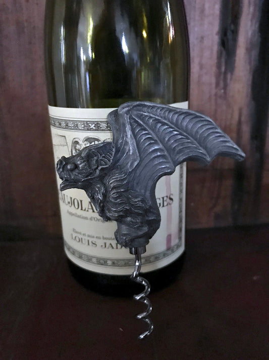 Vampire Bat Corkscrew, Hand Painted Resin | Gothic Vampire Barware | Unique Bat Cork Screw |Dark Fantasy Gothic Wine and Barware Gift