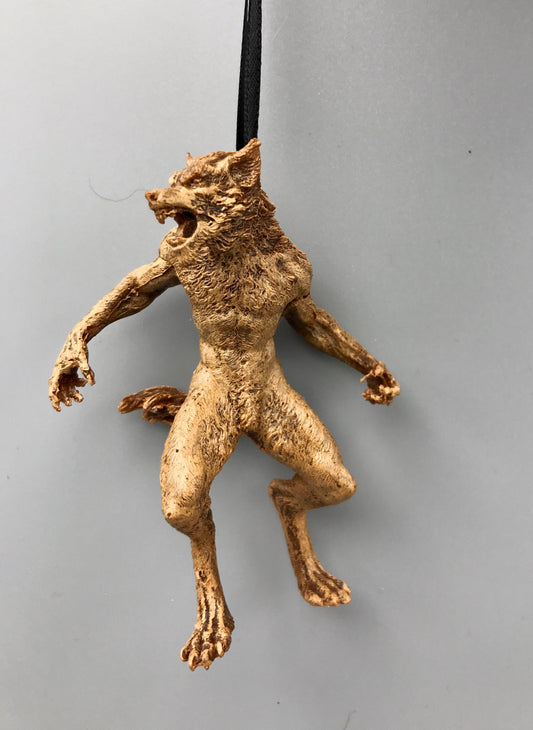 Werewolf Ornament, Brown, Hand Painted Resin Sculpture | Gothic Halloween Legendary Monster | Dark Folklore for Spooky Holiday Ornament