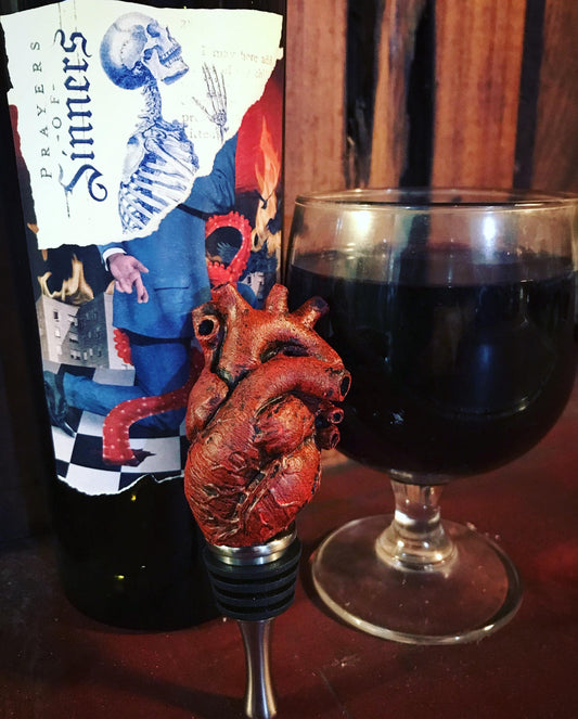 Anatomical Heart Winestopper, Hand Painted Resin | Gothic Medical Decor, Anatomy Heart Bottle Stopper |Fantasy Gothic Wine and Barware Gift