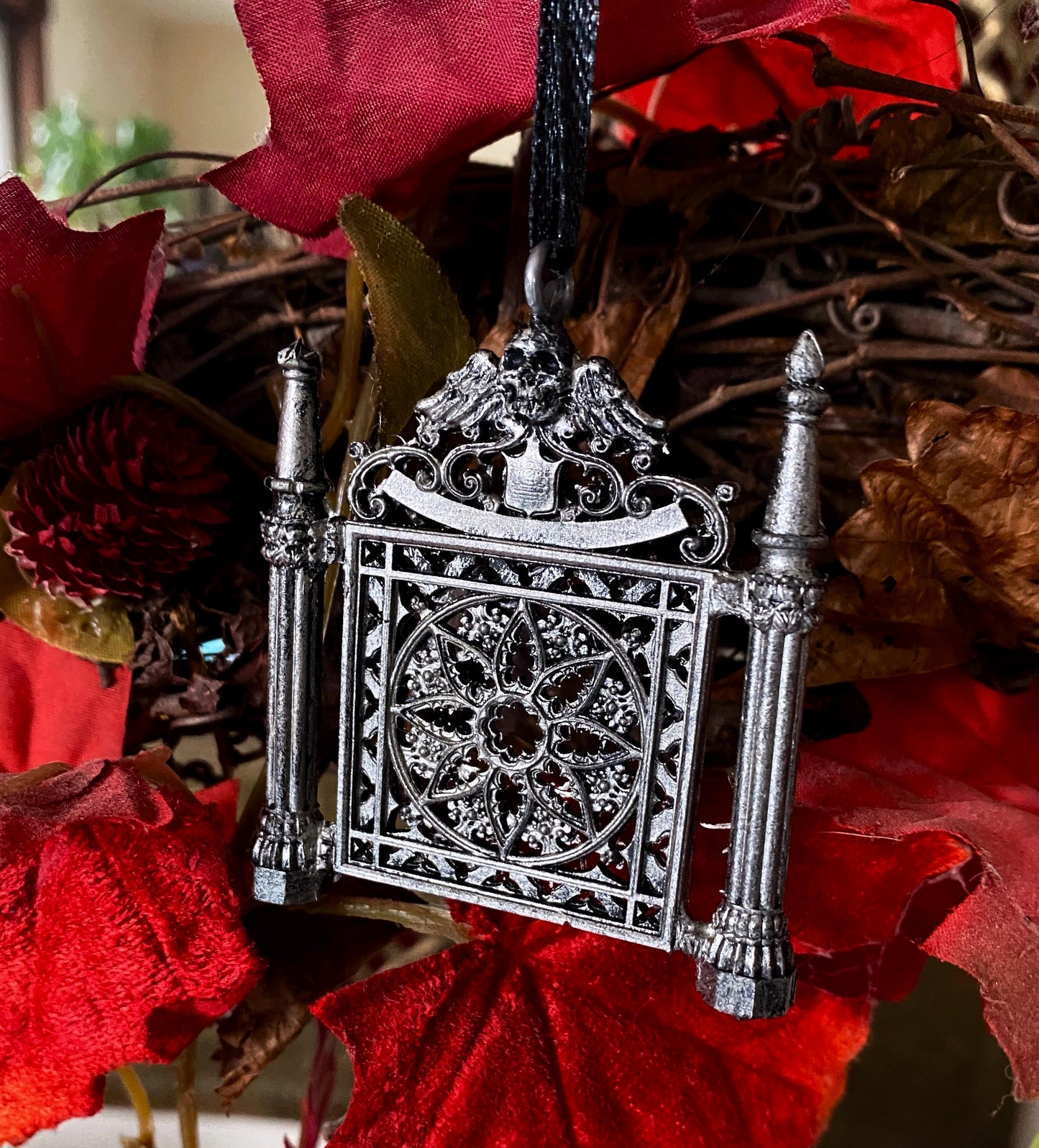 Cemetery Gates Ornament, Hand Painted Resin Sculpture |Occult Folklore Figurine | New Orleans Graveyard Gate Ornament for Holiday Decor