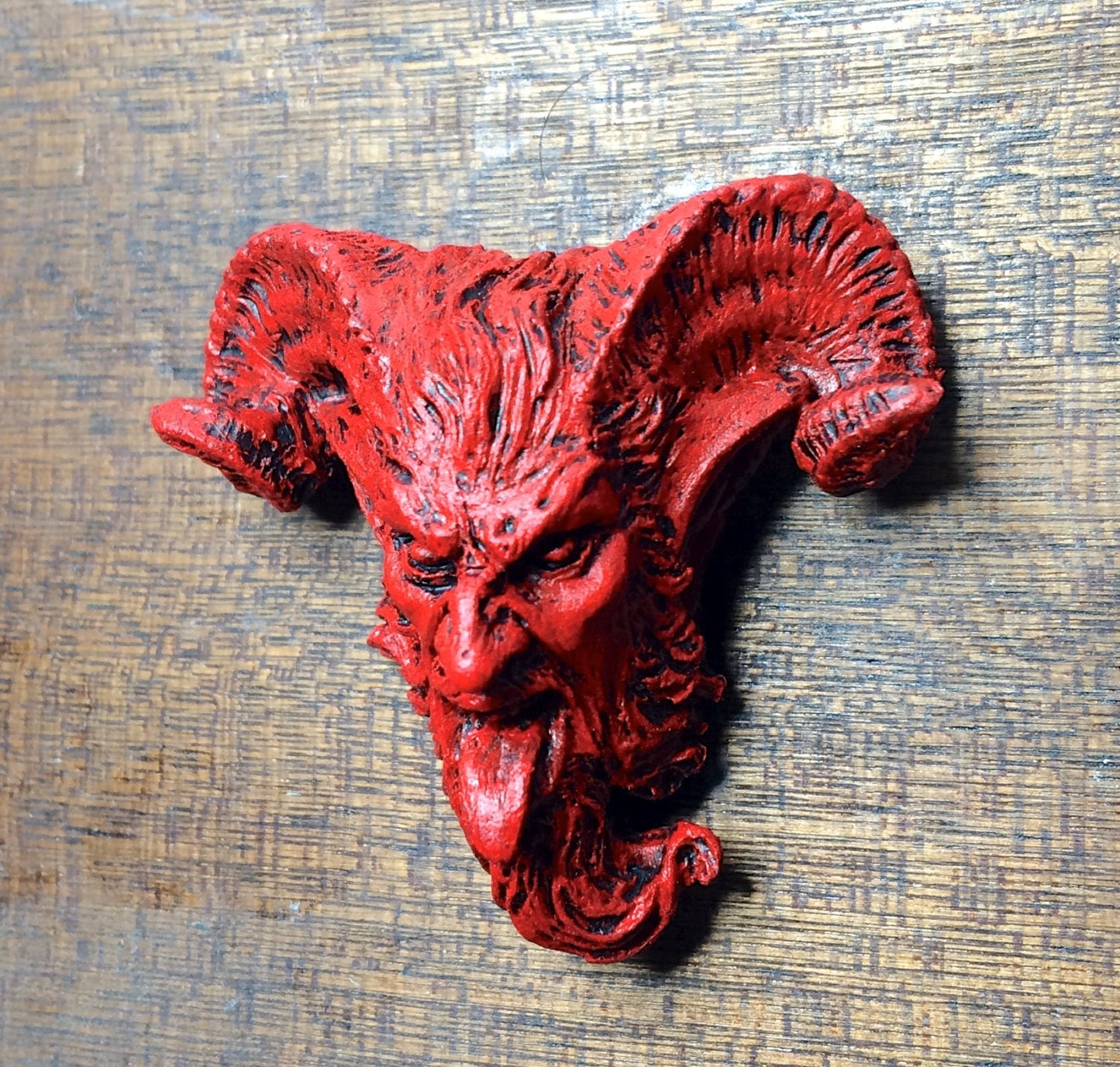 Krampus Magnet, Version 3, Hand Painted Resin Sculpture | Mythic Fantasy Decor | Krampus Head Magnet for Dark Fantasy and Gothic Decor