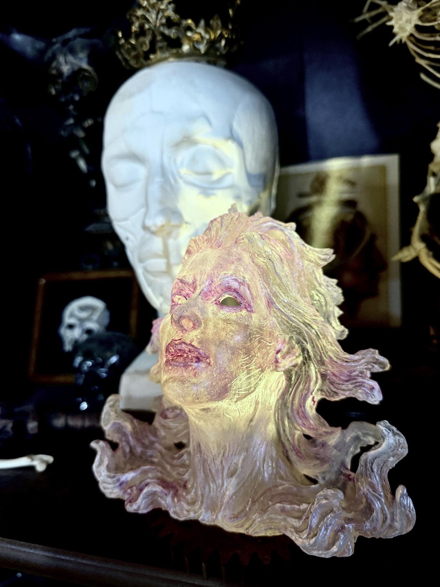 Spirit Summoning Sculpture, with LED Tea Light, Hand Painted Resin Statue | Spooky Gothic Light Feature | Ghost Light for Gothic Home Decor
