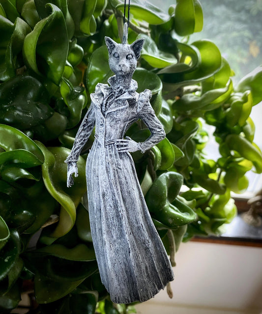 Lady Bast Ornament, Cat Goddess, Hand Painted Resin Sculpture | Mythical Creature Figurine | Victorian Cat Deity Ornament. Fantasy Art Decor