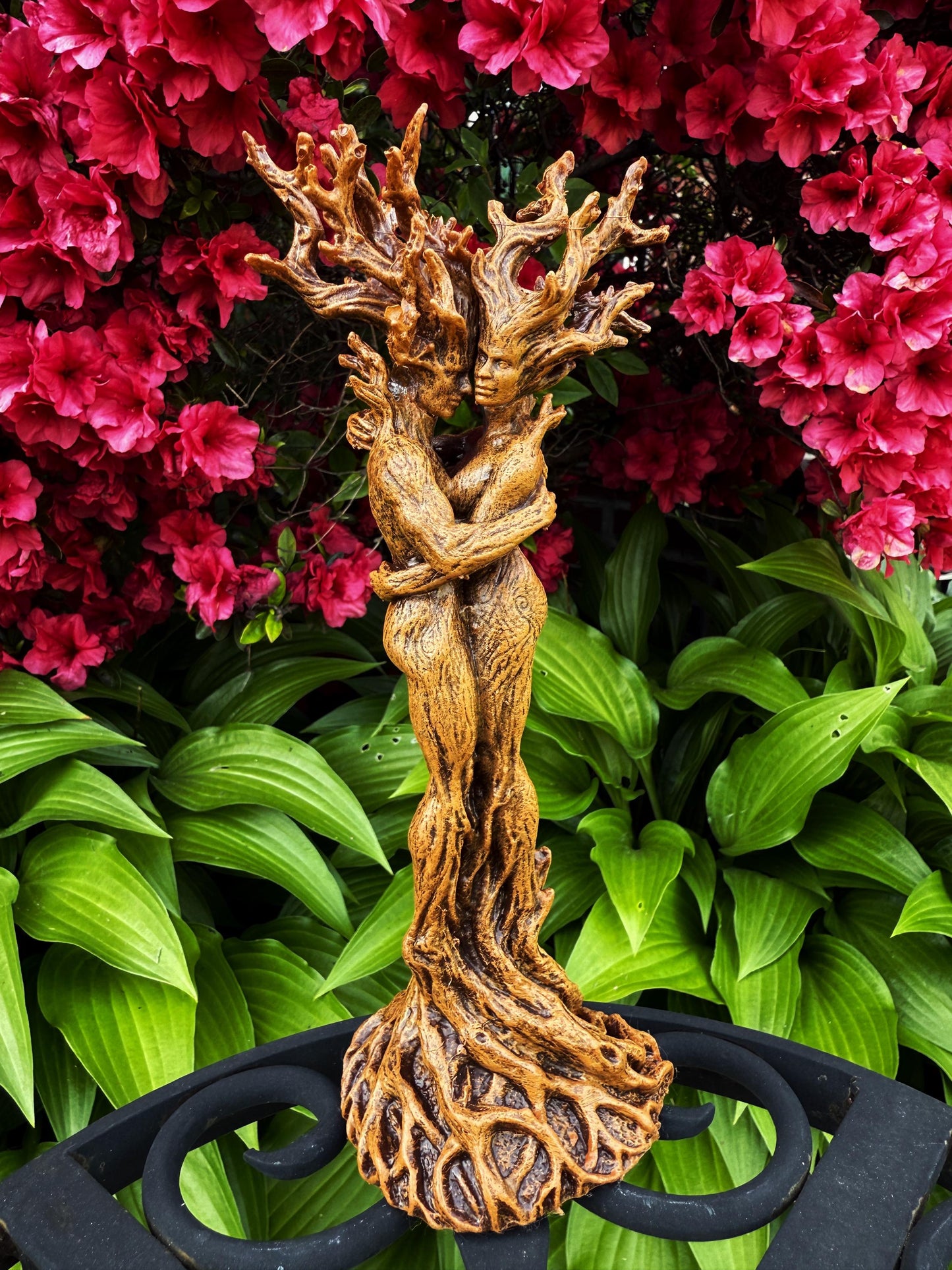 Amor Silvanus: Embracing Dryads Statue, Half Scale | Mythical Forest Creature Figurine | Woodland Tree Spirit Couple, Fantasy Art Home Decor