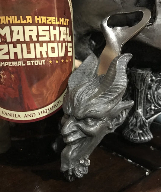 Krampus Opener, Hand Painted Resin, Pewter Finish | Gothic Holiday Barware | Krampus Devil Bottle Opener | Fantasy Gothic Barware Gift