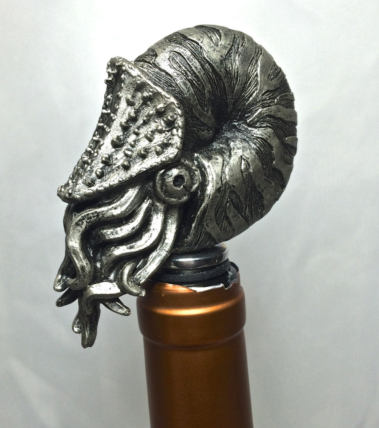 Nautilus Winestopper, Hand Painted Resin | Gothic Nautical Barware | Ammonite Nautilus Bottle Stopper, Gothic Wine and Barware Gift