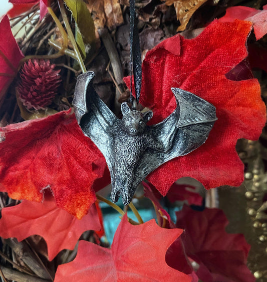 Soaring Fruit Bat Ornament, Hand Painted Resin Sculpture | Gothic Vampire Bat Figurine | Nature Bat Ornament for Halloween and Gothic Decor