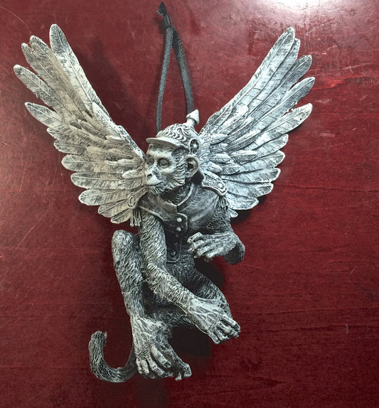 Flying Monkey Ornament, Hand Painted Resin Sculpture | Mythical Creature Figurine | Wizard of Oz Winged Monkey Ornament. Fantasy Art Decor