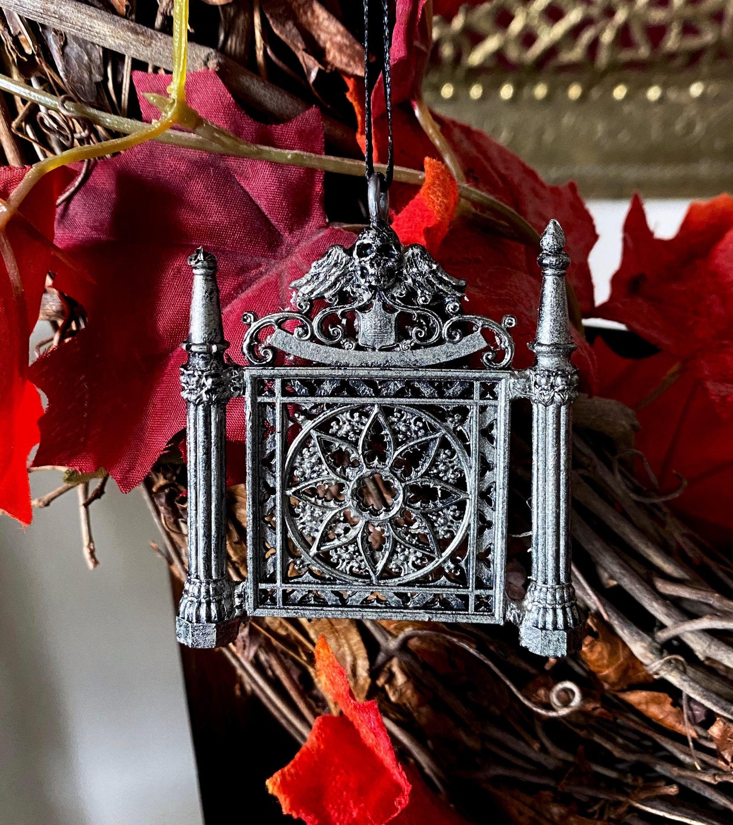 Cemetery Gates Ornament, Hand Painted Resin Sculpture |Occult Folklore Figurine | New Orleans Graveyard Gate Ornament for Holiday Decor