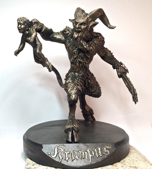 Krampus III Statue, Hand Painted Resin Sculpture, Bronze Finish |Mythical Creature Figurine |Dark Christmas Demon, Gothic Folklore Decor