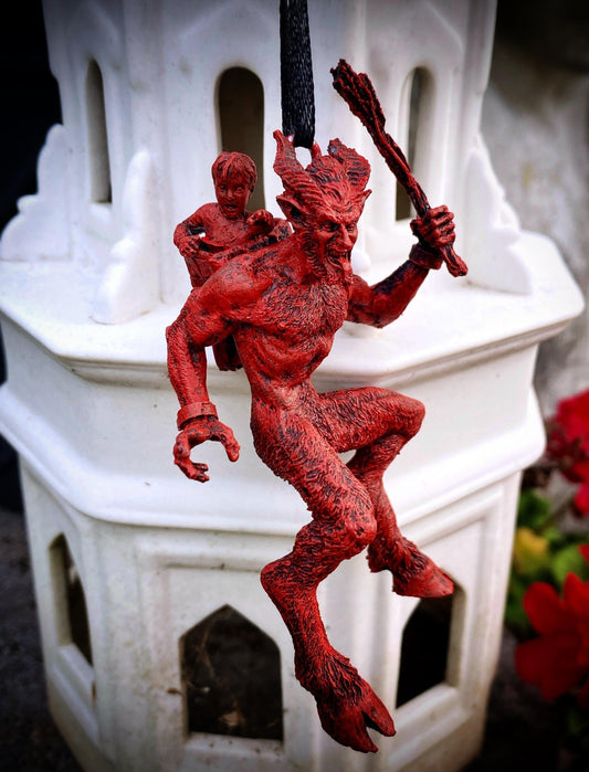 Krampus Ornament, Hand Painted Resin Sculpture | Mythical Creature Figurine | Unique Dark Christmas Demon, Gothic Folklore Holiday Ornament