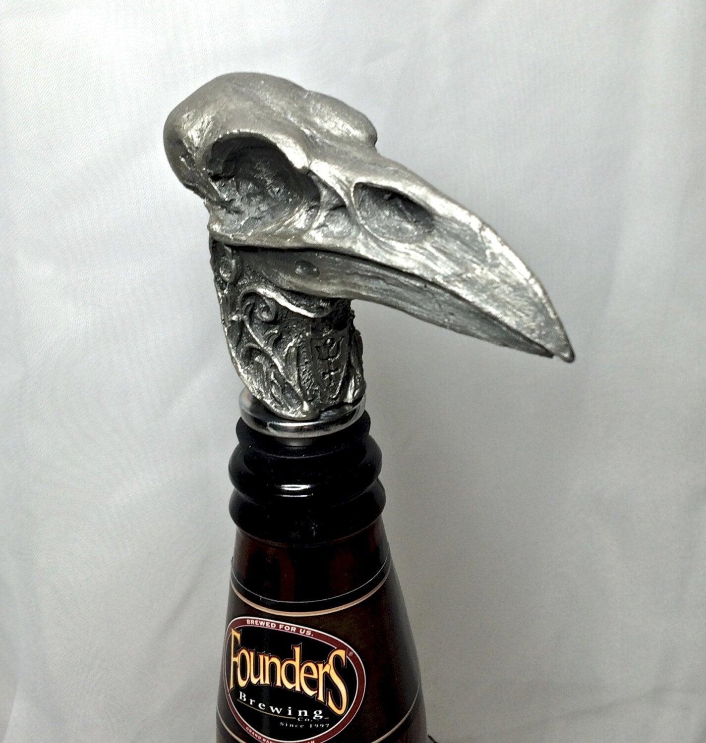 Raven Skull Winestopper, Hand Sculpted Resin | Gothic Art Barware | Raven Crow Skull Bottle Stopper, Gothic Wine Gift and Home Decor