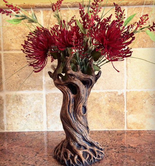Tree Vase, Brown Finish | Unique Woodland Rustic Home Decor | Resin Sculpture Flower Vase, Nature Gift and Earthy Home Decor