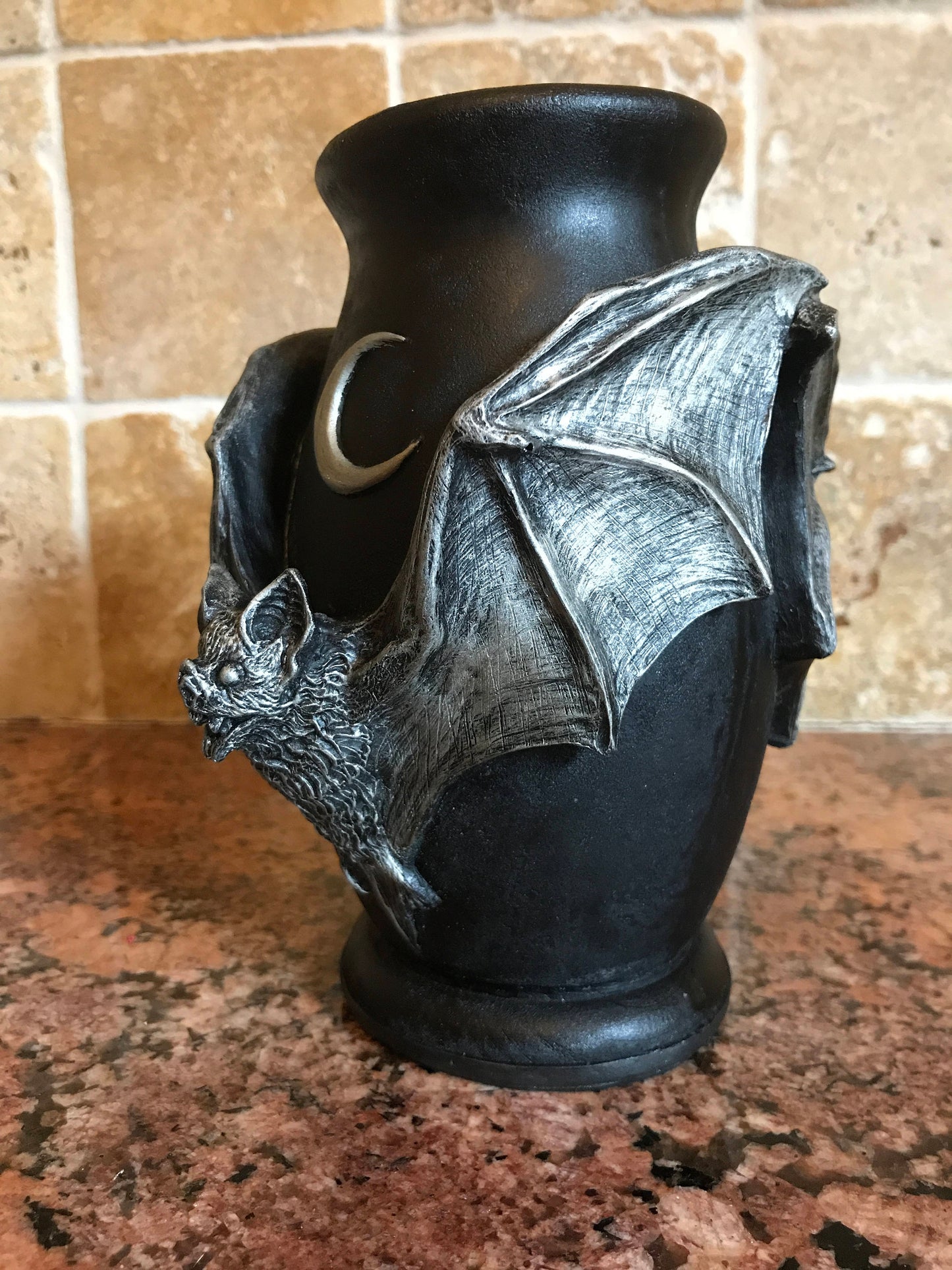 Vampire Bat Vase, Hand Painted Resin Sculpture | Unique Gothic Home Decor | Bat Vase Spooky Halloween Gift and Gothic Home Decor
