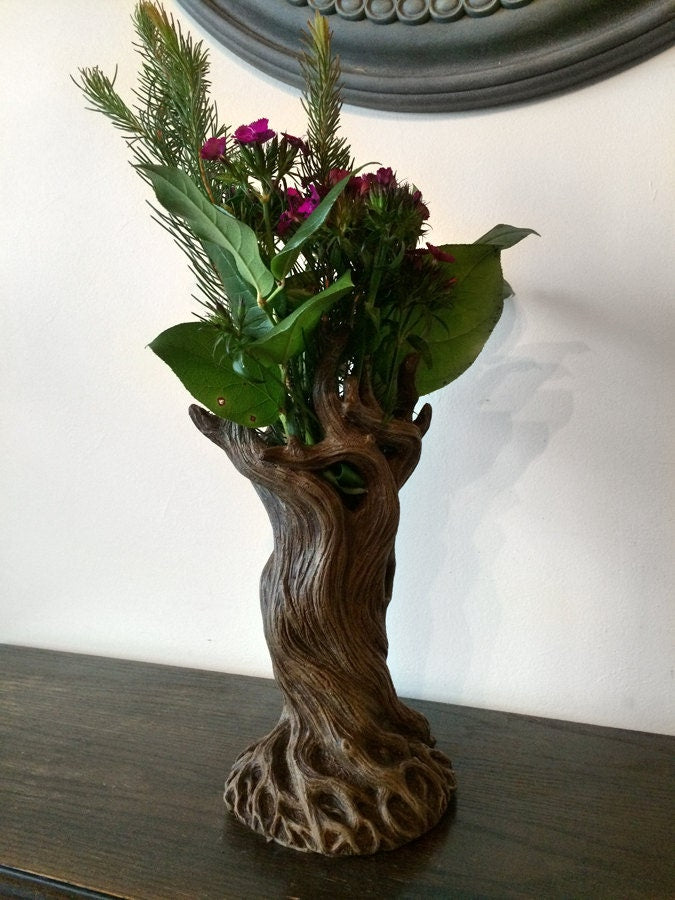 Tree Vase, Brown Finish | Unique Woodland Rustic Home Decor | Resin Sculpture Flower Vase, Nature Gift and Earthy Home Decor