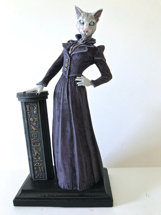 Lady Bast Statue, Cat Goddess, Full Color Resin Sculpture | Mythical Creature Figurine | Victorian Cat Goddess Figurine. Fantasy Art Decor