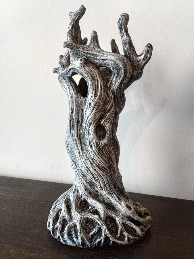 Tree Vase, White Finish | Unique Woodland Rustic Home Decor | Resin Sculpture Flower Vase, Nature Gift and Earthy Home Decor