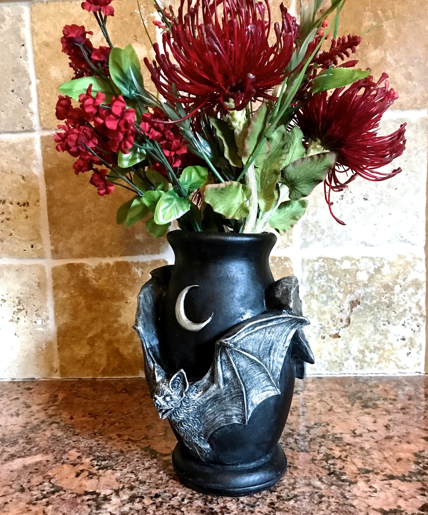 Vampire Bat Vase, Hand Painted Resin Sculpture | Unique Gothic Home Decor | Bat Vase Spooky Halloween Gift and Gothic Home Decor
