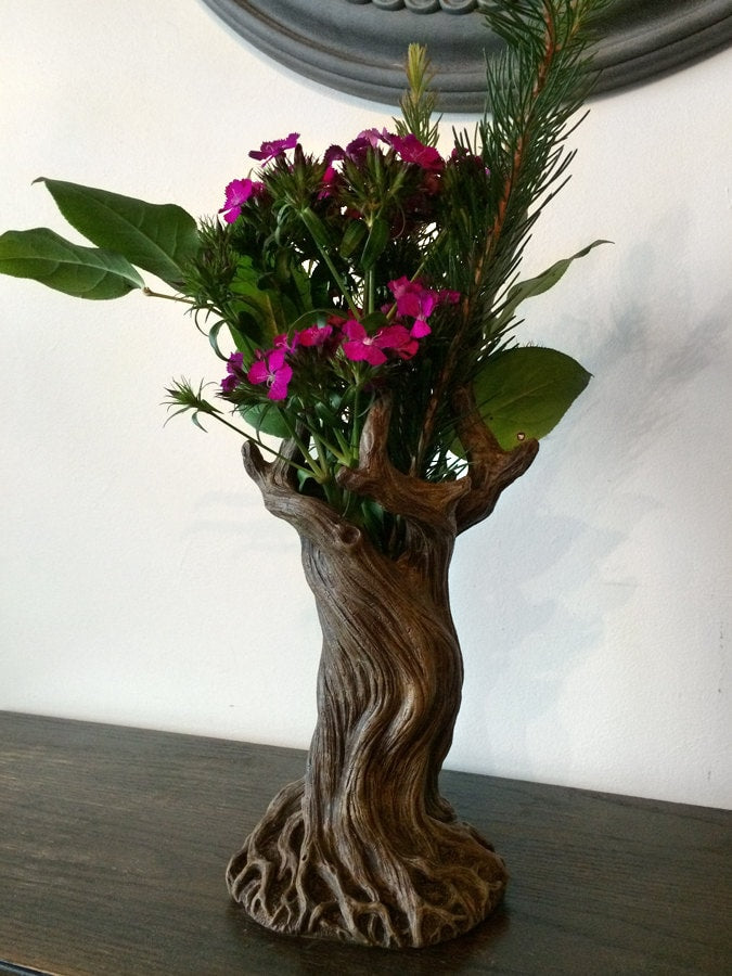 Tree Vase, Brown Finish | Unique Woodland Rustic Home Decor | Resin Sculpture Flower Vase, Nature Gift and Earthy Home Decor
