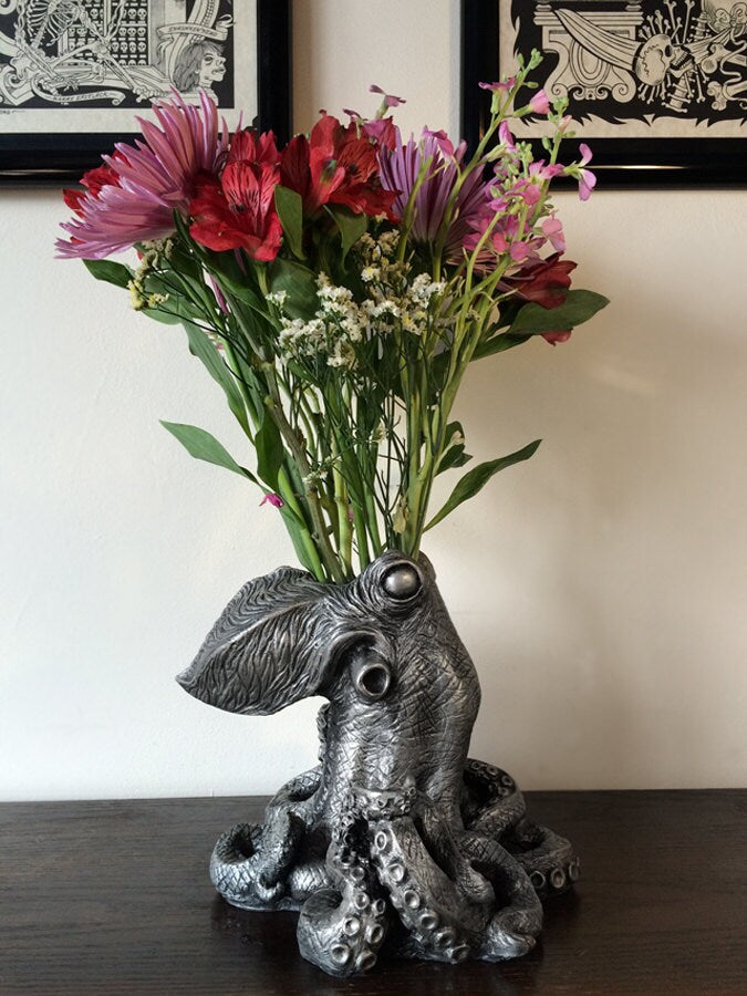 Kraken Vase, Hand Painted Resin Sculpture | Unique Nautical Home Decor | Tentacle Oceanic Flower Vase, Octopus Art and Gothic Home Decor