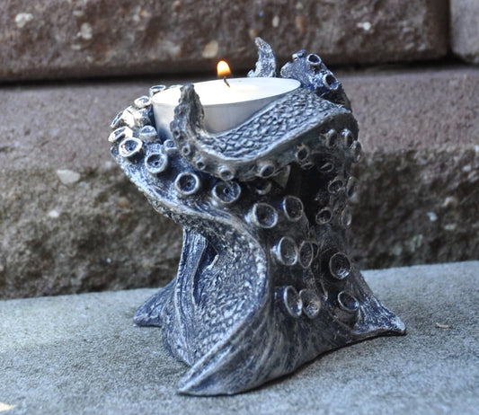 Kraken Tentacles Tea Light Holder, Hand Sculpted Resin Sculpture | Lovecraftian Tentacle Tea Light for Nautical Gift and Gothic Home Decor