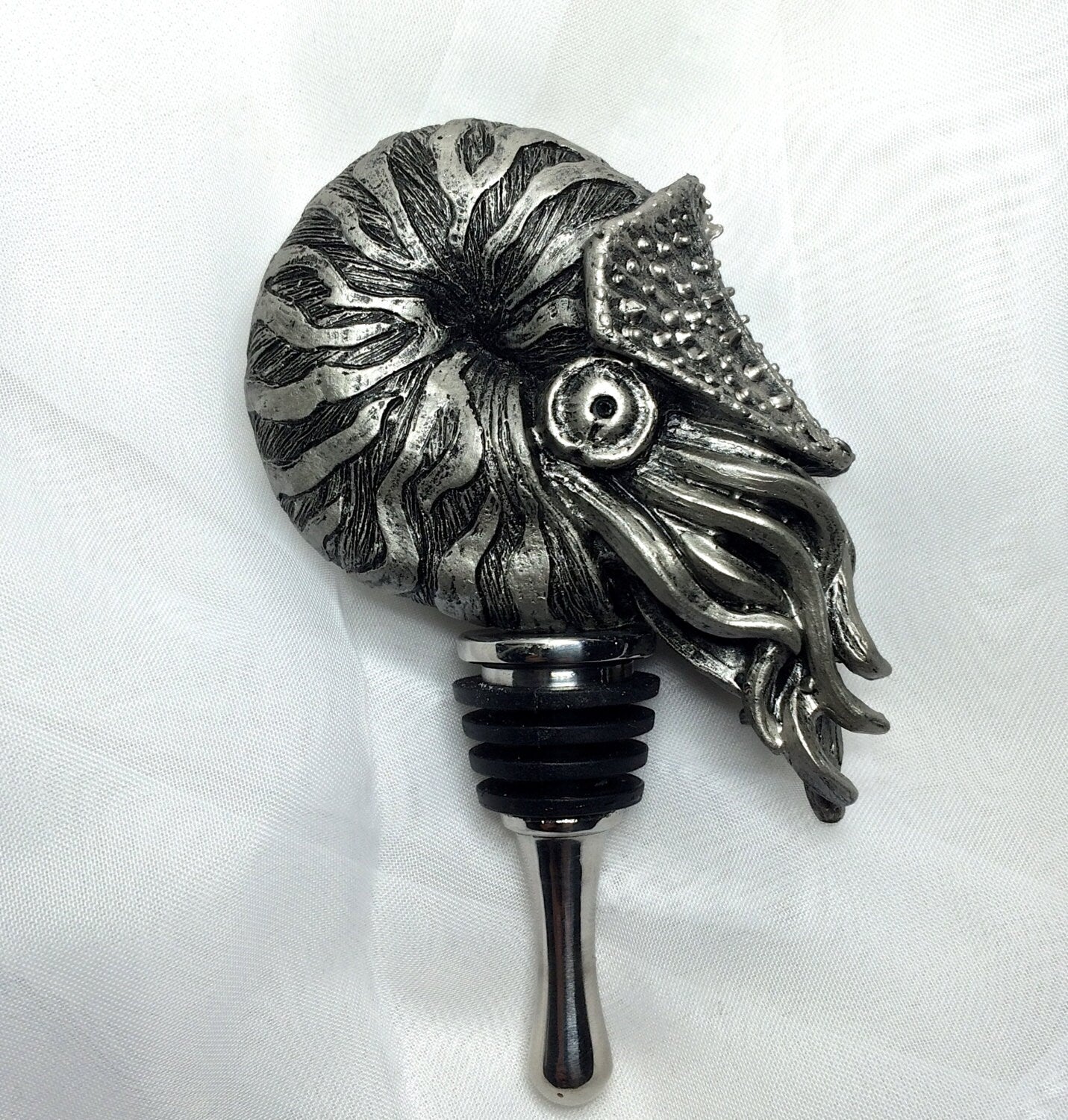 Nautilus Winestopper, Hand Painted Resin | Gothic Nautical Barware | Ammonite Nautilus Bottle Stopper, Gothic Wine and Barware Gift