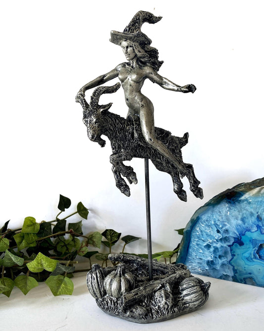 Witch’s Sabbath: Goat Rider Statue, Hand Painted Resin Sculpture | Pagan Folklore Witchcraft Figurine | Witchy Art for Gothic Home Decor