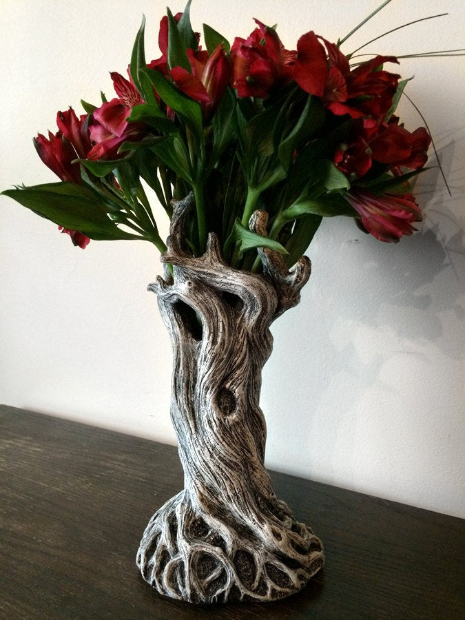 Tree Vase, White Finish | Unique Woodland Rustic Home Decor | Resin Sculpture Flower Vase, Nature Gift and Earthy Home Decor