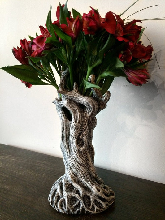 Tree Vase, White Finish | Unique Woodland Rustic Home Decor | Resin Sculpture Flower Vase, Nature Gift and Earthy Home Decor