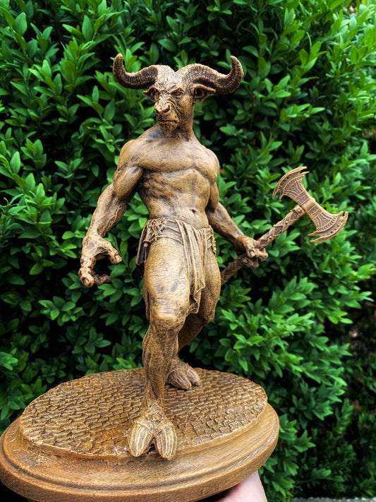 Minotaur Statue, Hand Painted Resin Sculpture | Mythical Creature Figurine | Unique Legendary Minotaur Monster Figurine. Fantasy Art Decor