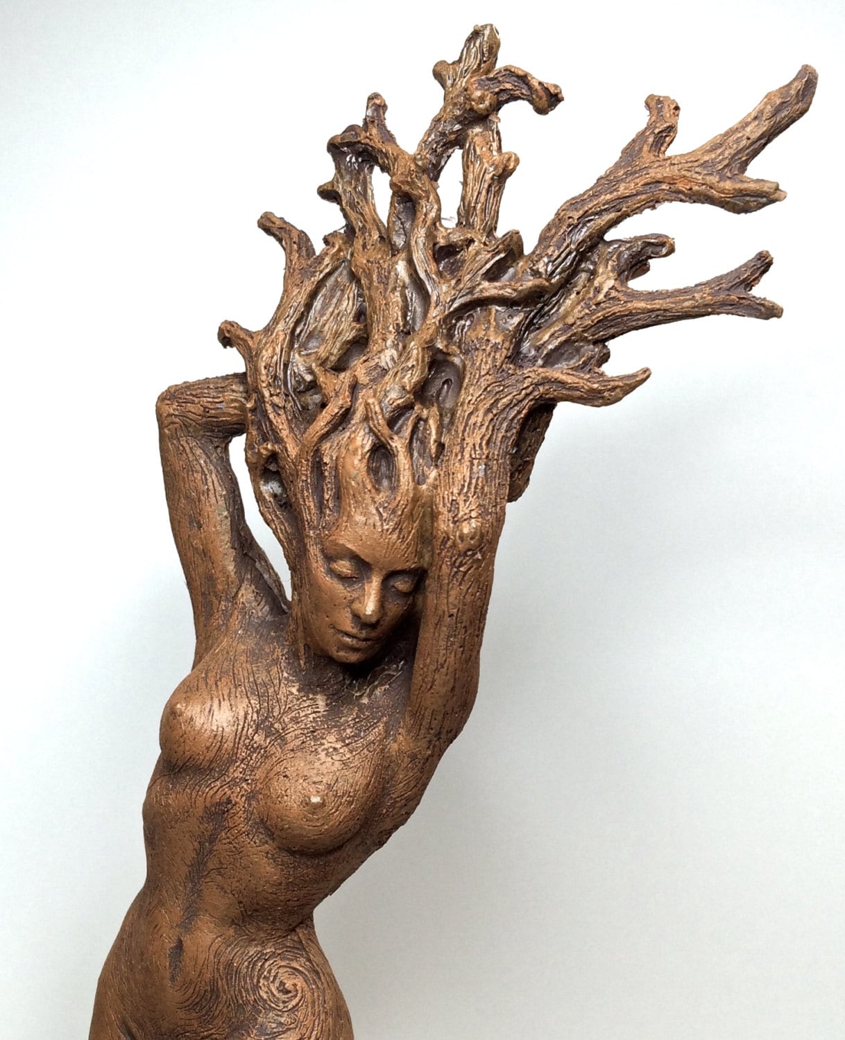 Dryad Statue, Hand Painted Resin Sculpture | Mythical Forest Creature Figurine | 8” Woodland Goddess Altar Statue for Nature Lovers