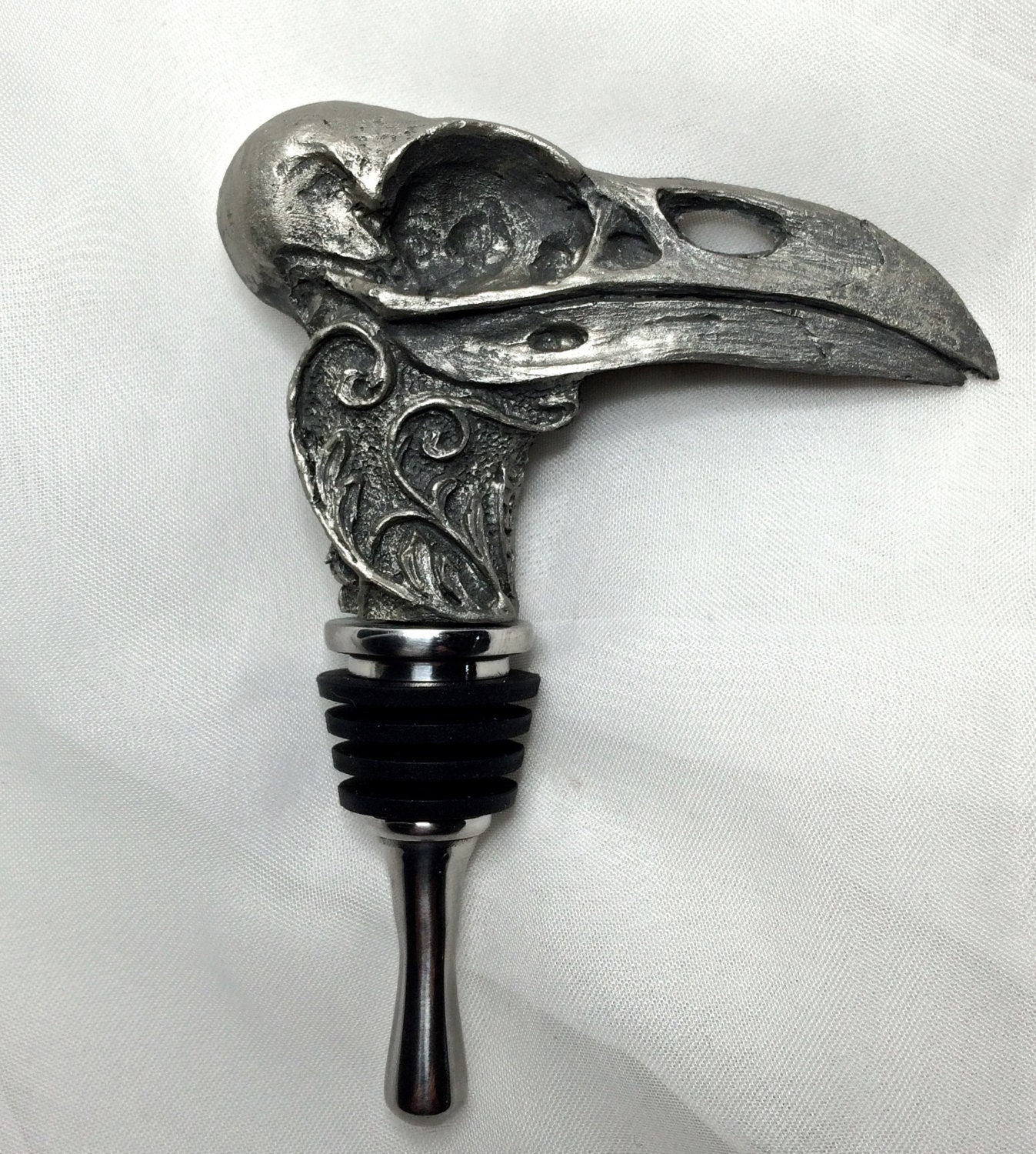 Raven Skull Winestopper, Hand Sculpted Resin | Gothic Art Barware | Raven Crow Skull Bottle Stopper, Gothic Wine Gift and Home Decor
