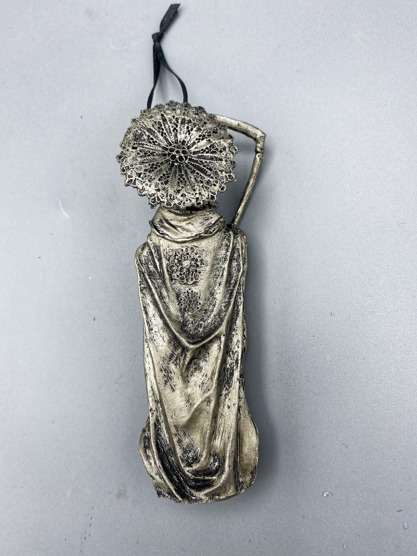 Santa Muerte Ornament, Hand Painted Sculpture | Mexican Saint of Death Altar Figurine | Gothic Ornament, Dia de los Muertos Holiday Decor