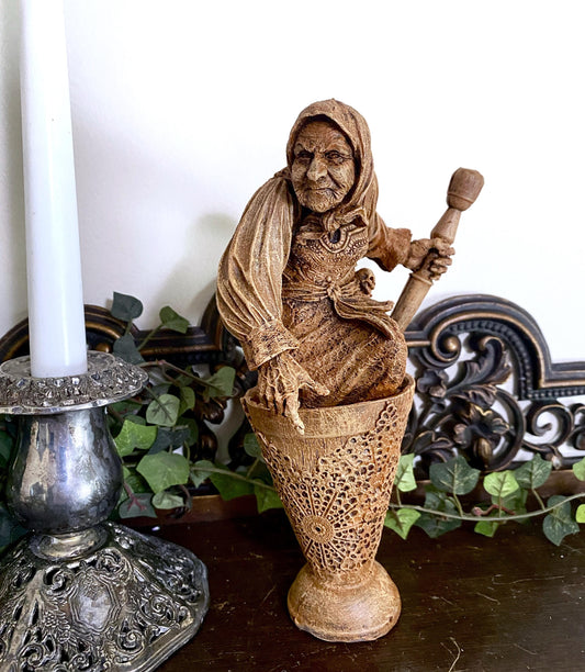 Baba Yaga, the Russian Witch Statue, Hand Painted Resin Sculpture | Slavic Folklore Crone Figurine |  Baba Yaga Art for Gothic Home Decor