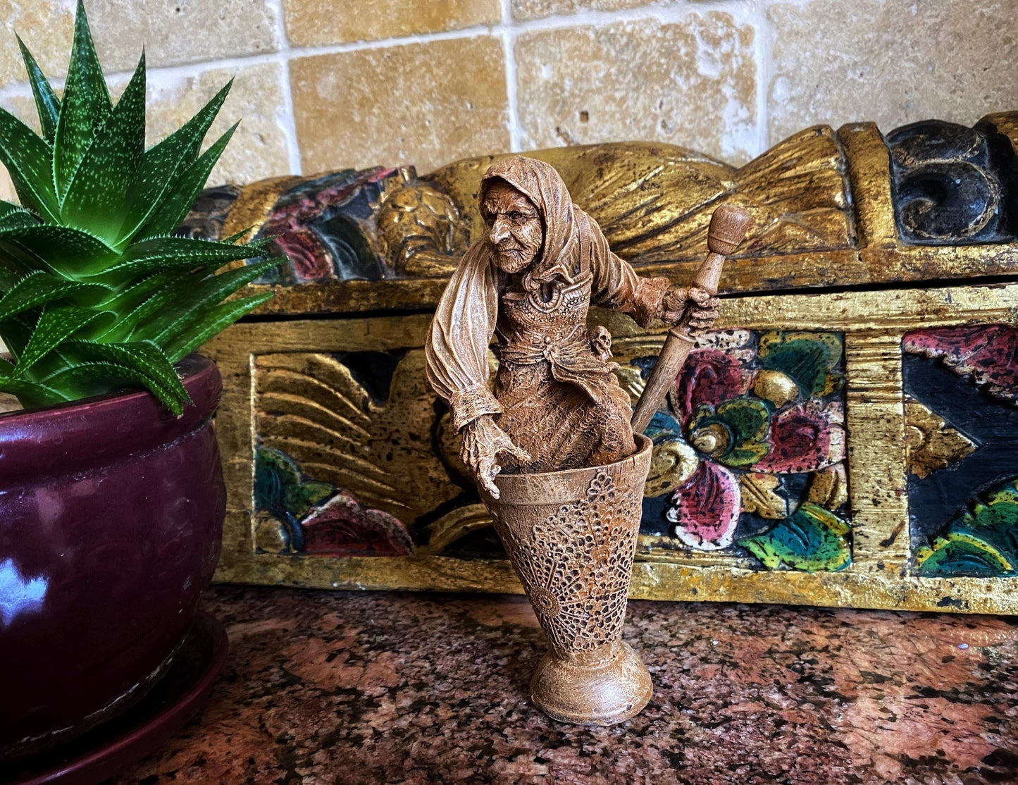 Baba Yaga, the Russian Witch Statue, Hand Painted Resin Sculpture | Slavic Folklore Crone Figurine |  Baba Yaga Art for Gothic Home Decor