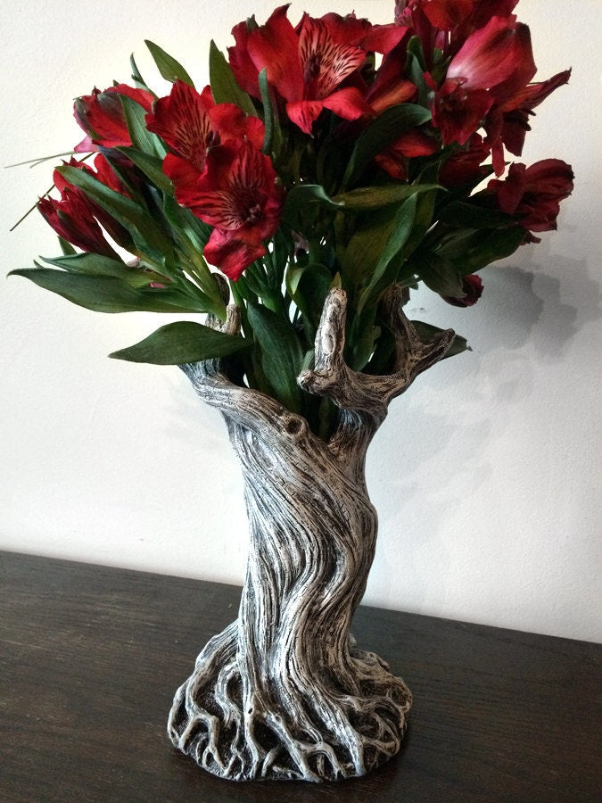Tree Vase, White Finish | Unique Woodland Rustic Home Decor | Resin Sculpture Flower Vase, Nature Gift and Earthy Home Decor