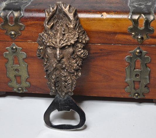Green Man Opener, Hand Painted Resin | Mythic Fantasy Barware, Pagan Woodland Green Man Bottle Opener | Fantasy Witchy Beer and Barware Gift