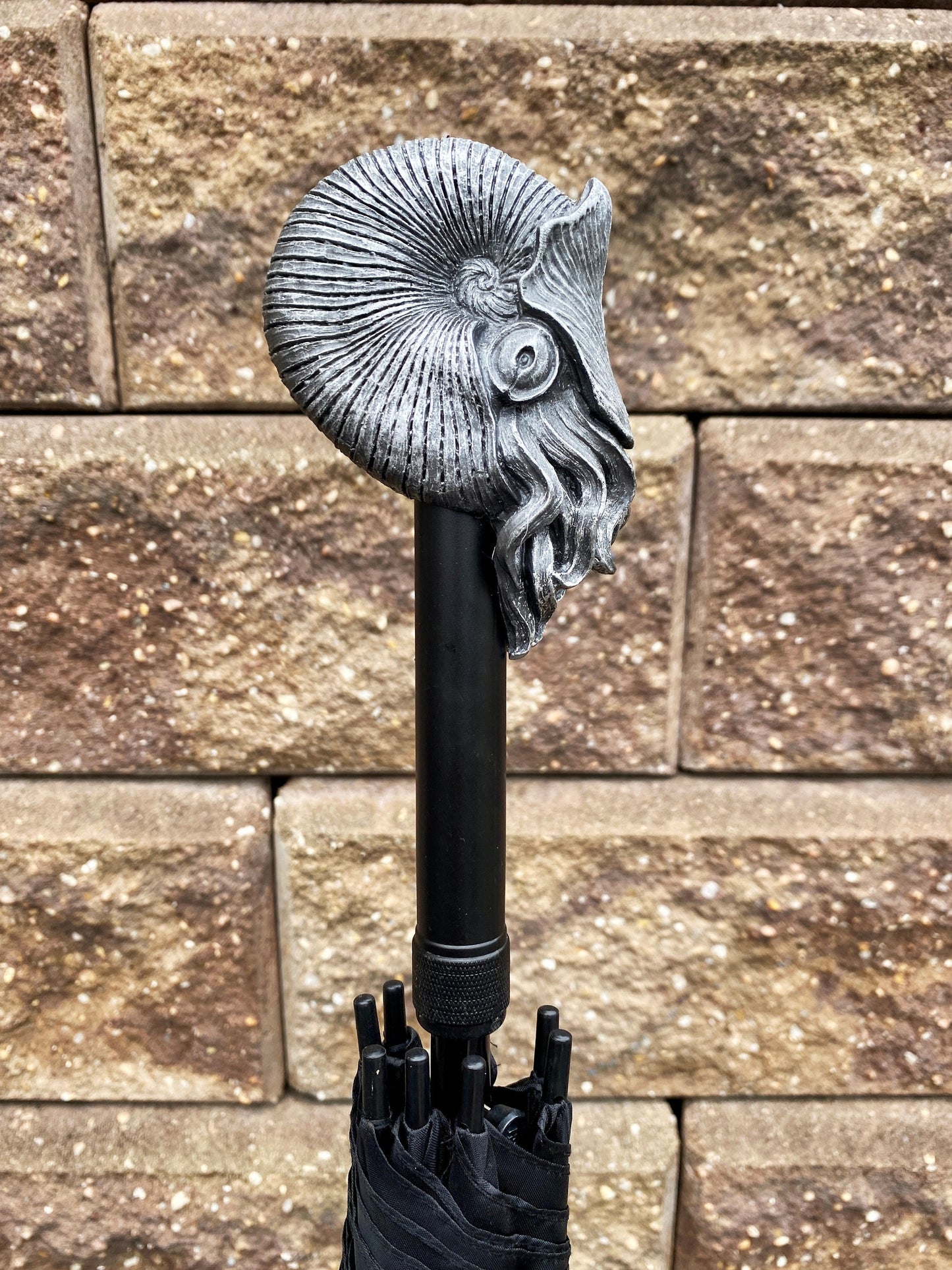 Nautilus Umbrella,Hand Sculpted Resin | Nautical Fossil Umbrella | Fantasy Natural History Parasol, Maritime Gothic Accessory