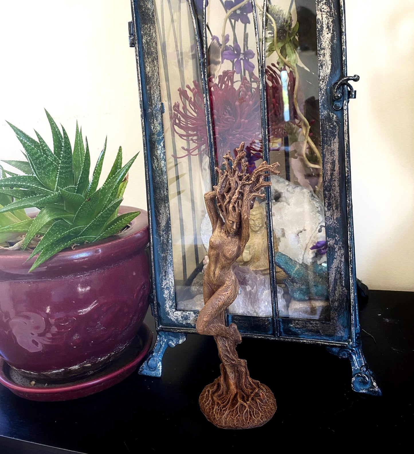 Dryad Statue, Hand Painted Resin Sculpture | Mythical Forest Creature Figurine | 8” Woodland Goddess Altar Statue for Nature Lovers