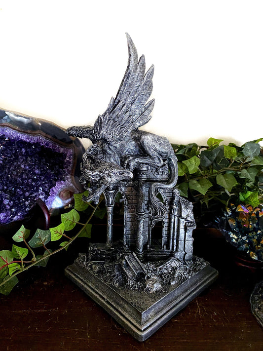 Griffin Statue, Hand Painted Resin Sculpture | Mythical Creature Figurine | Unique Legendary Guardian Spirit Figurine. Fantasy Art Decor