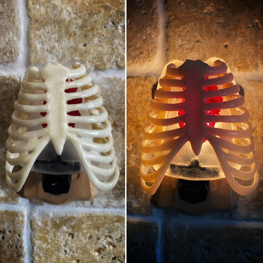 Rib Cage and Heart Nightlight, Hand Painted Resin Sculpture | Gothic Night Light |  Human Anatomy Lighting for Gothic Fantasy Home Decor