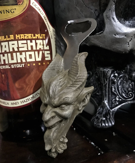 Krampus Opener, Hand Painted Resin, Bronze Finish | Gothic Holiday Barware | Krampus Devil Bottle Opener | Fantasy Gothic Barware Gift